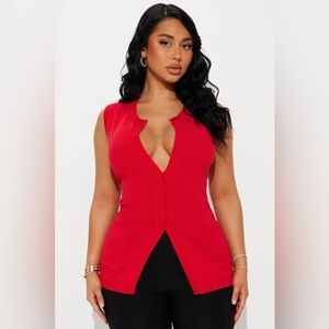 Red Sleeveless Cardigan